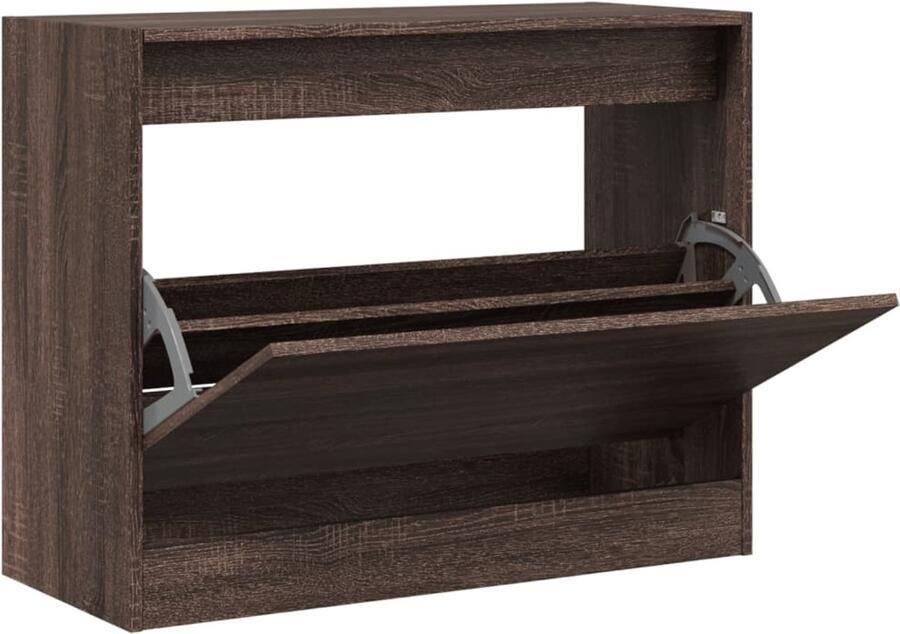 The Living Store Schoenenkast 80x34x63 cm bewerkt hout bruin eikenkleur Schoenenkast Compact Houten Schoenenkast Bruine Eiken Kleur Schoenen Opbergkast - Foto 2