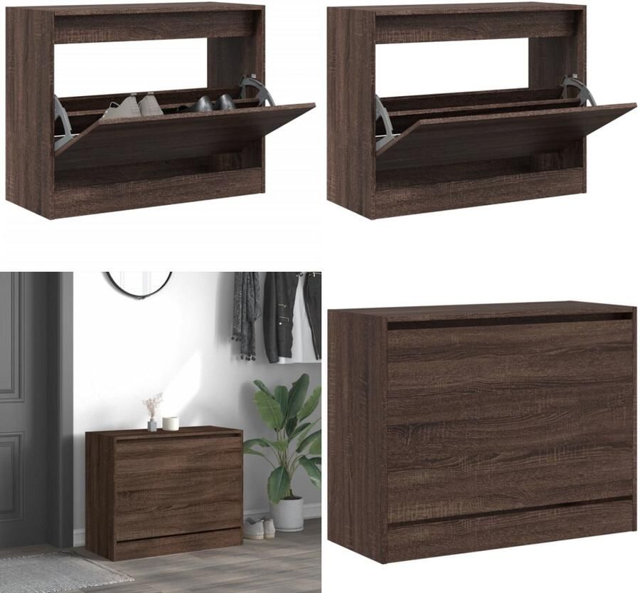 VidaXL Schoenenkast 80x34x63 cm bewerkt hout bruin eikenkleur Schoenenrek Schoenenrekken Opbergrek Voor Schoenen Schoenenstellage