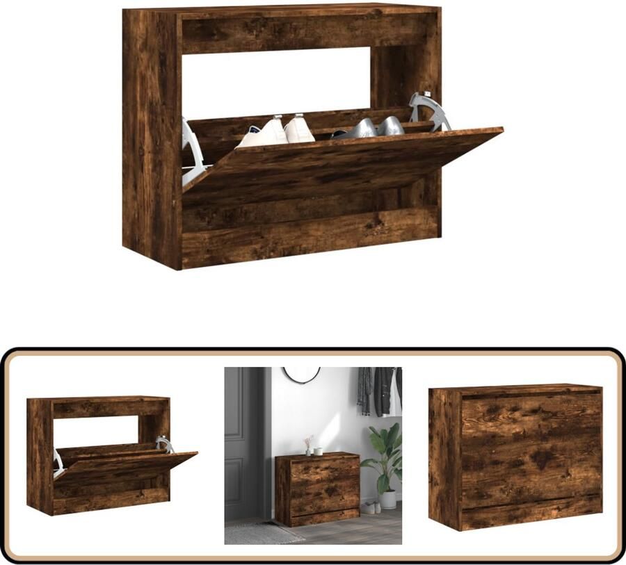 VidaXL Schoenenkast Gerookt Eiken 80x34x63 cm Schoenenrek Schoenenrekken Opbergrek Voor Schoenen Schoenenstellage - Foto 3