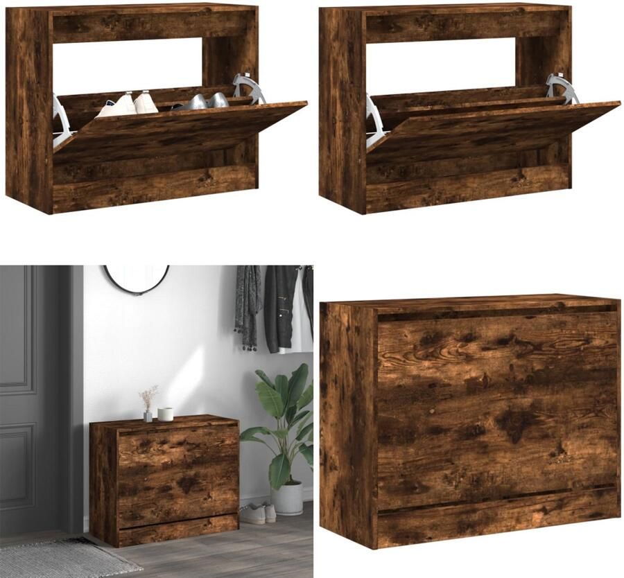 VidaXL Schoenenkast 80x34x63 cm bewerkt hout gerookt eikenkleurig Schoenenrek Schoenenrekken Opbergrek Voor Schoenen Schoenenstellage