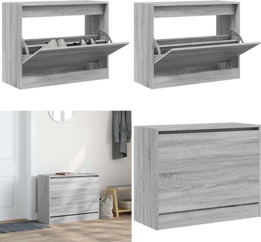 VidaXL Schoenenkast 80x34x63 cm bewerkt hout grijs sonoma eikenkleurig Schoenenrek Schoenenrekken Opbergrek Voor Schoenen Schoenenstellage
