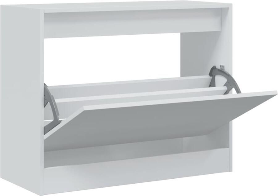 The Living Store Schoenenkast 80x34x63 cm bewerkt hout wit Schoenenrek Schoenenrekken Opbergrek Voor Schoenen Schoenenstellage - Foto 2