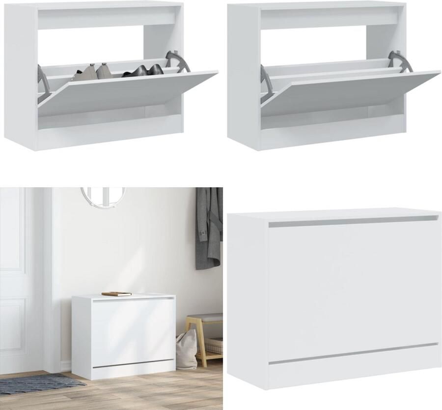 VidaXL Schoenenkast 80x34x63 cm bewerkt hout wit Schoenenrek Schoenenrekken Opbergrek Voor Schoenen Schoenenstellage