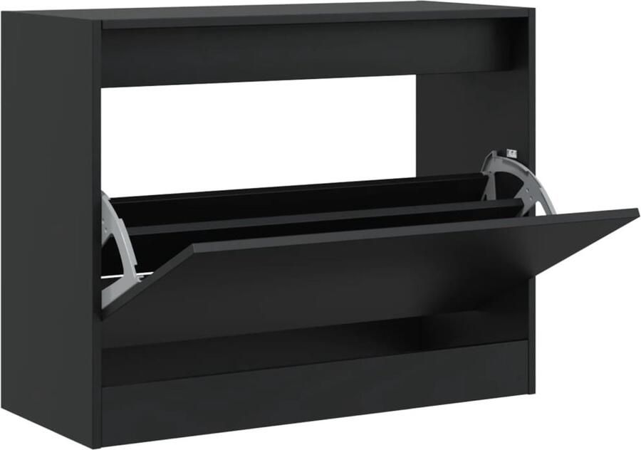 The Living Store Schoenenkast 80x34x63 cm bewerkt hout zwart Schoenenkast Compact Houten Schoenenkast Schoenenopbergkast Entryway Furniture - Foto 2
