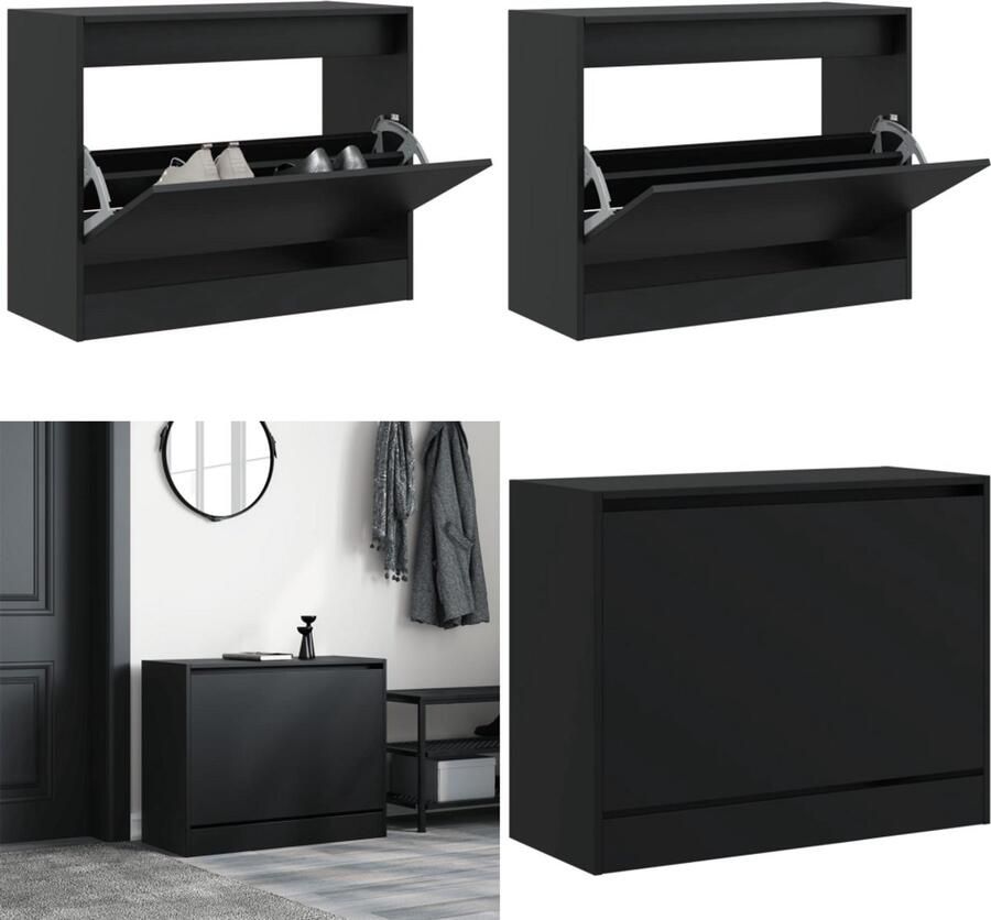 VidaXL Schoenenkast 80x34x63 cm bewerkt hout zwart Schoenenrek Schoenenrekken Opbergrek Voor Schoenen Schoenenstellage
