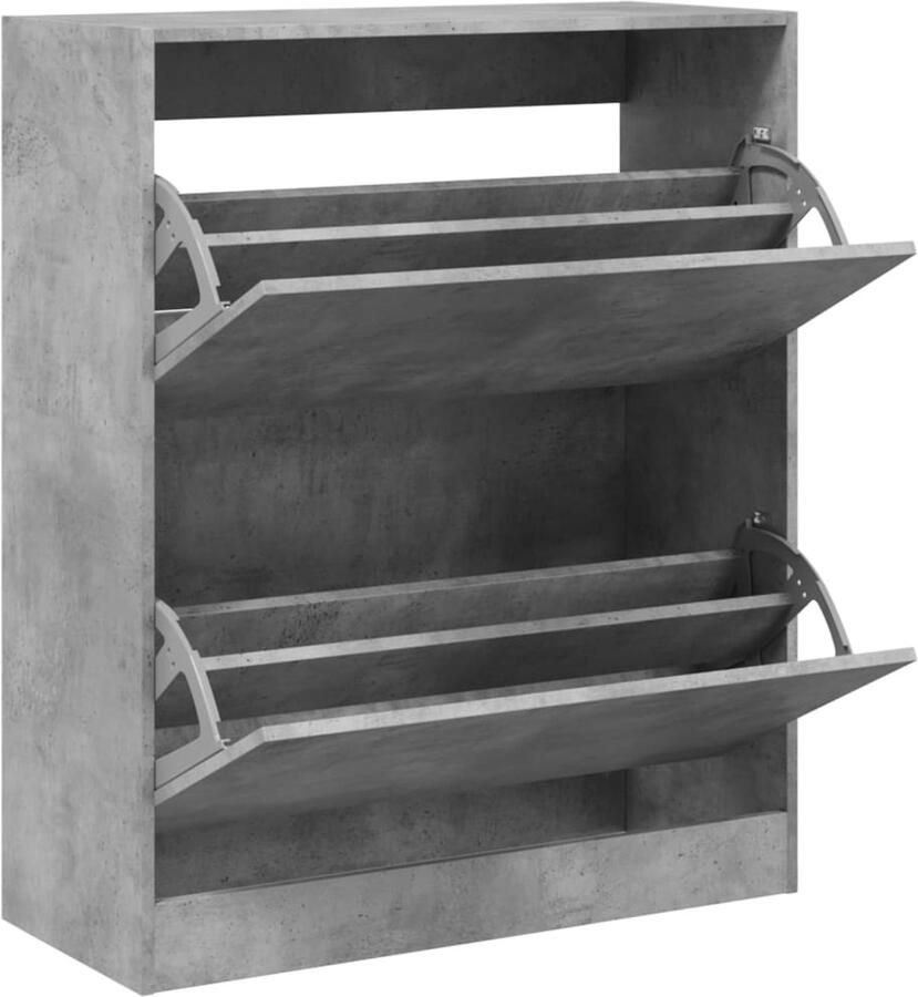 The Living Store Schoenenkast 80x34x96 5 cm bewerkt hout betongrijs Schoenenkast Schoenenopbergkast Bergruimte Compact Design Grijze Schoenenkast - Foto 2