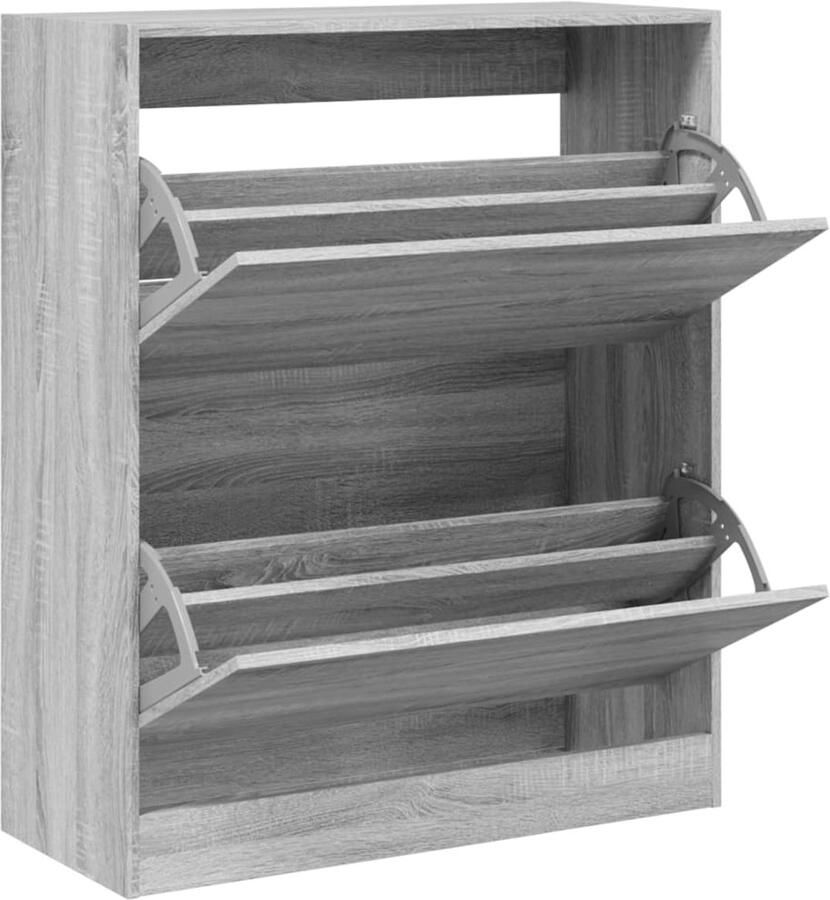 The Living Store Schoenenkast 80x34x96 5 cm bewerkt hout grijs sonoma eikenkleur Schoenen Kast Schoenenopbergkast Compact Ontwerp Grijze Schoenenkast Houten Schoenenkast