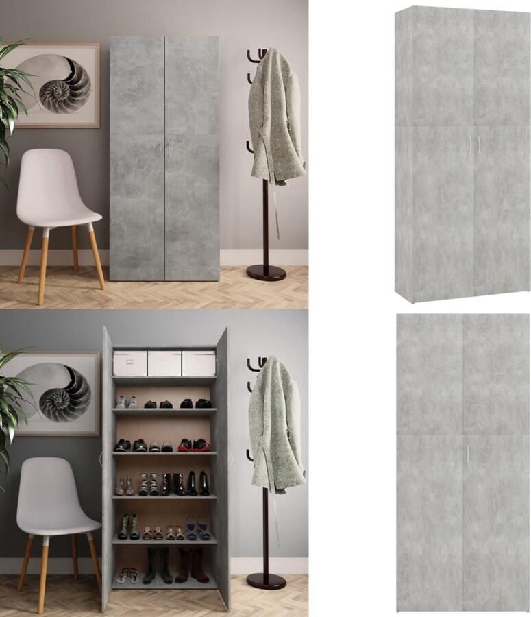 VidaXL Schoenenkast 80x35 5x180 cm bewerkt hout betongrijs Schoenenkast Schoenenkasten Schoenen Kast Schoenen Kasten