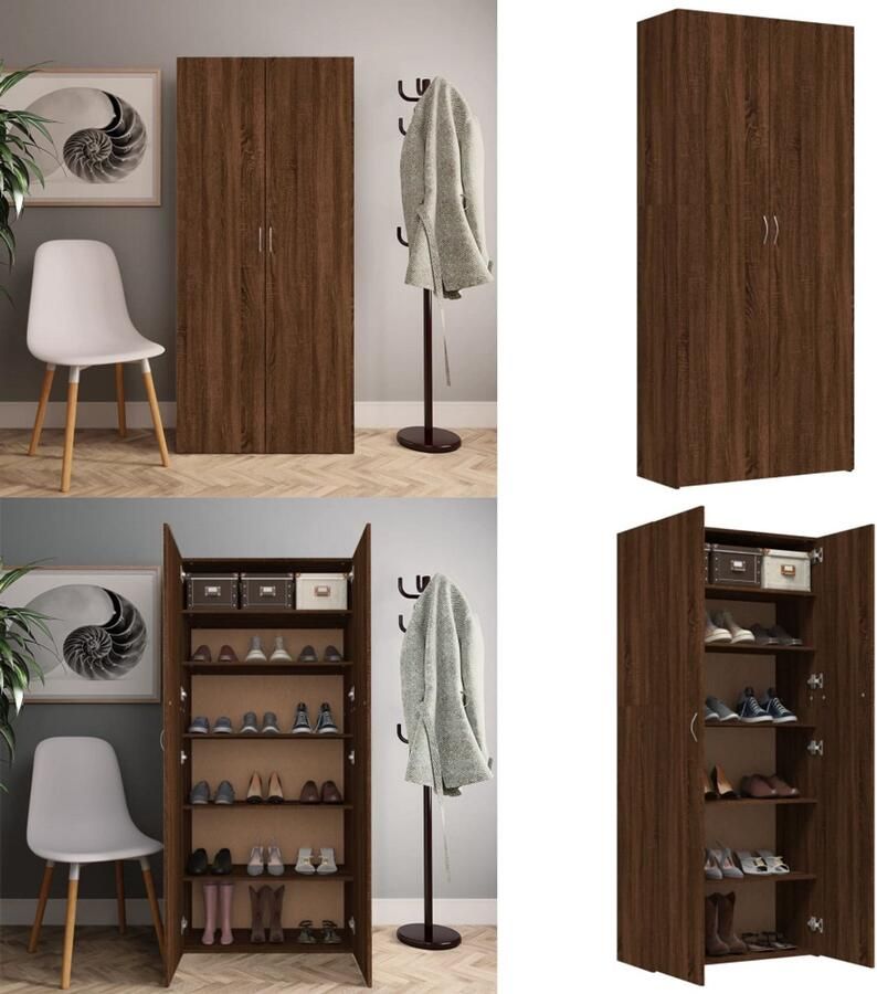 VidaXL Schoenenkast 80x35-5x180 cm bewerkt hout bruineikenkleurig Schoenenrek Schoenenrekken Opbergrek Voor Schoenen Schoenenstellage