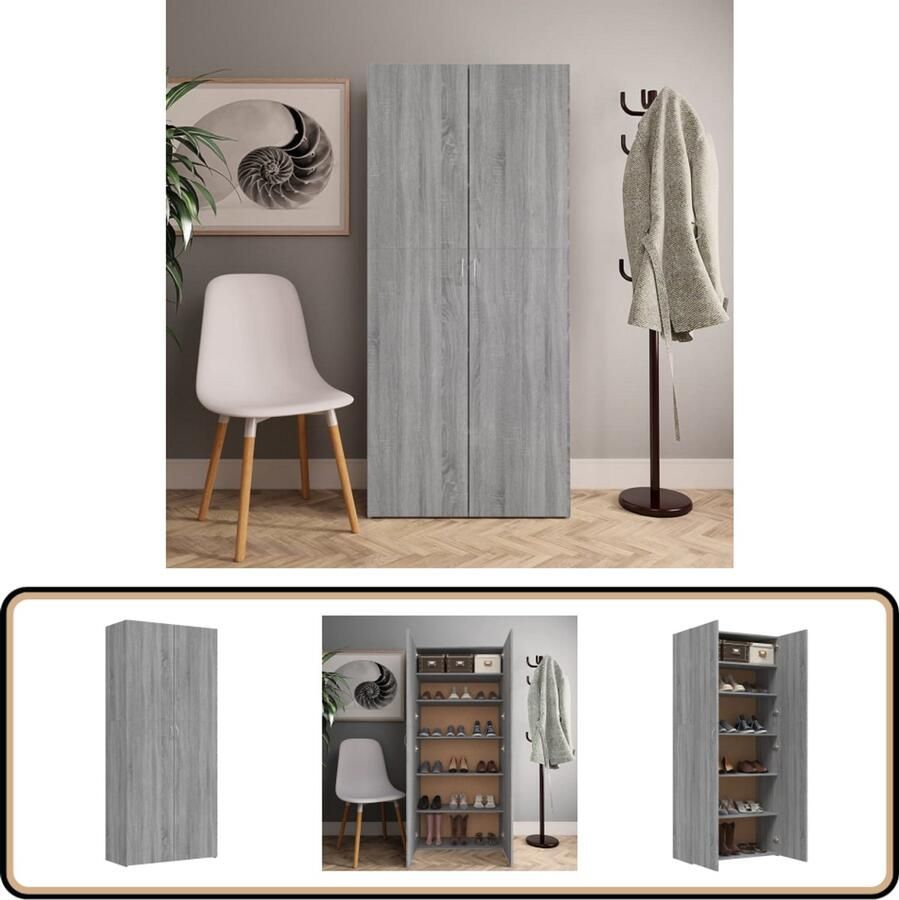 VidaXL -Schoenenkast-80x35 5x180-cm-bewerkt-hout-grijs-sonoma-eiken