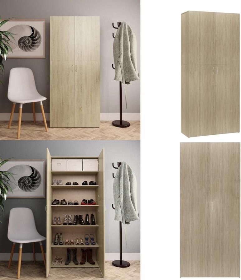 VidaXL Schoenenkast 80x35 5x180 cm bewerkt hout sonoma eikenkleurig Schoenenkast Schoenenkasten Schoenen Kast Schoenen Kasten