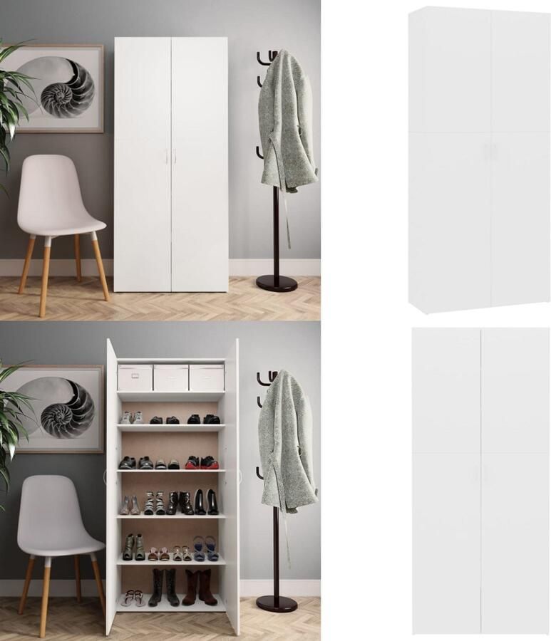 VidaXL Schoenenkast 80x35-5x180 cm bewerkt hout wit Schoenenkast Schoenenkasten Schoenen Kast Schoenen Kasten