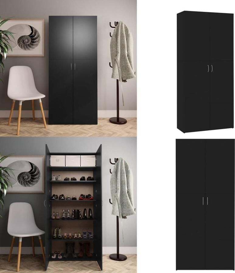 VidaXL Schoenenkast 80x35 5x180 cm bewerkt hout zwart Schoenenkast Schoenenkasten Schoenen Kast Schoenen Kasten