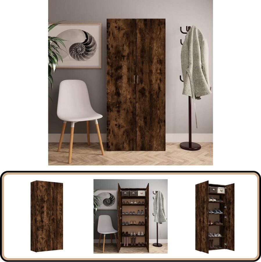 VidaXL Schoenenkast 80x35 5x180 cm Gerookt Eiken Schoenenkast Houten Schoenenkast Schoenenrek Bergruimte Organisatie Opslag Interieurdecoratie Bruine Schoenenkast