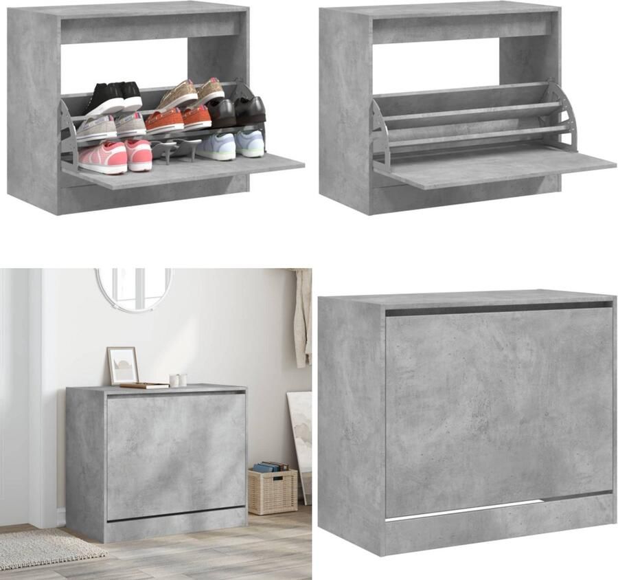 VidaXL Schoenenkast 80x42x69 cm bewerkt hout betongrijs Schoenenrek Schoenenrekken Opbergrek Voor Schoenen Schoenenstellage