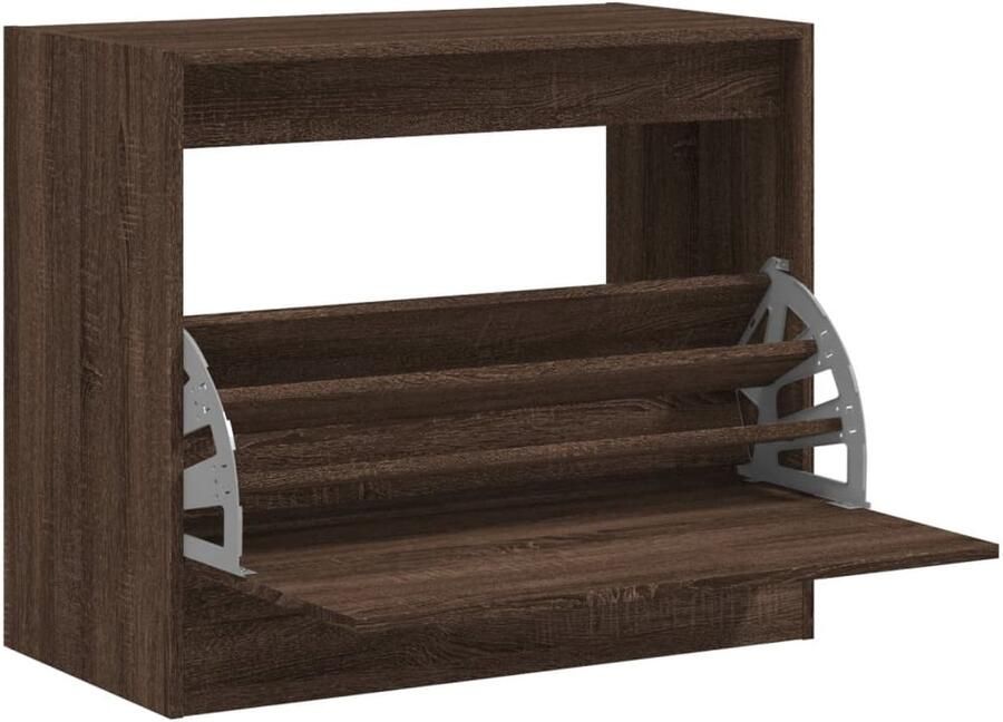 The Living Store Schoenenkast 80x42x69 cm bewerkt hout bruin eikenkleur Schoenenkast Houten Schoenenkast Compact Schoenenkast Schoenen Opberg Oplossing Kleine Schoenenkast - Foto 2