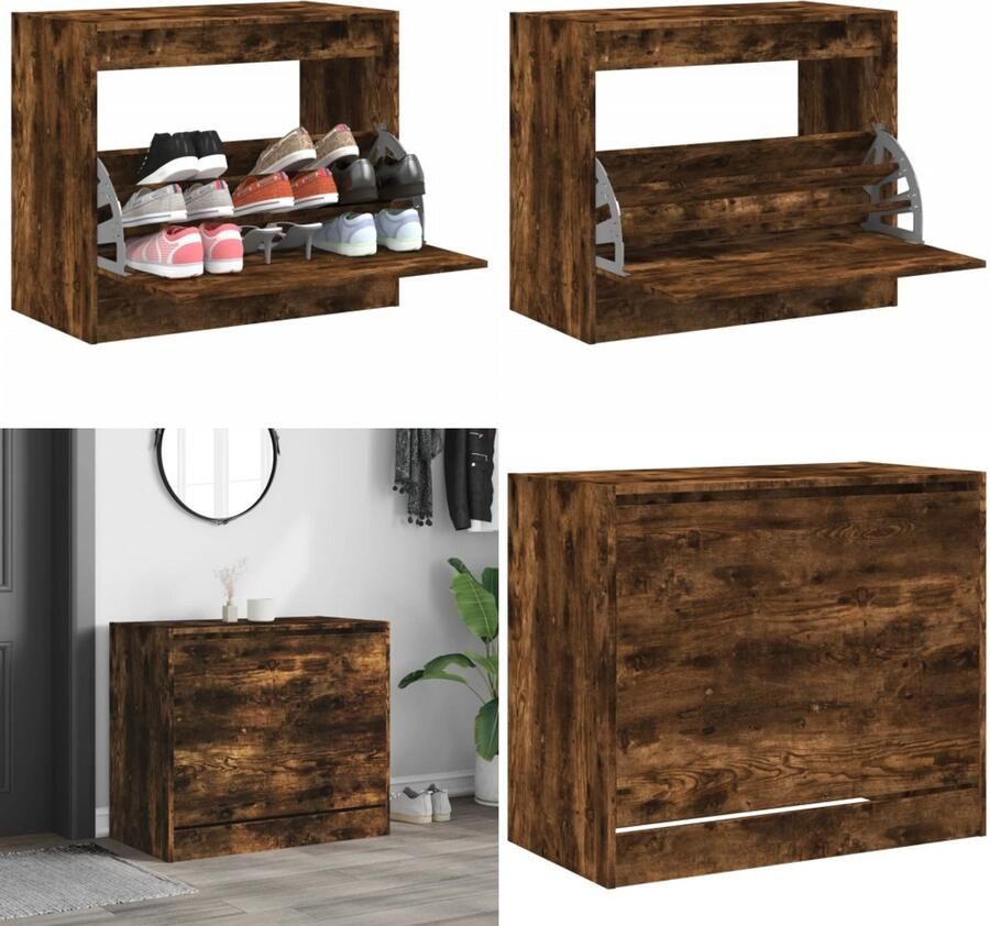 VidaXL Schoenenkast 80x42x69 cm bewerkt hout gerookt eikenkleurig Schoenenkast Schoenenkasten Schoenenrek Schoenen Kast