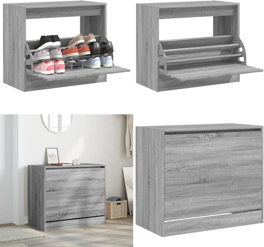 VidaXL Schoenenkast 80x42x69 cm bewerkt hout grijs sonoma eikenkleurig Schoenenrek Schoenenrekken Opbergrek Voor Schoenen Schoenenstellage