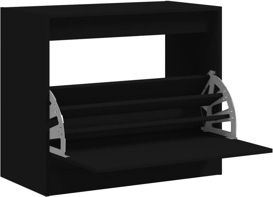 The Living Store Schoenenkast 80x42x69 cm bewerkt hout zwart Schoenenkast Zwarte Schoenenkast Compacte Schoenenkast Houten Schoenenkast Schoenendoos - Foto 2