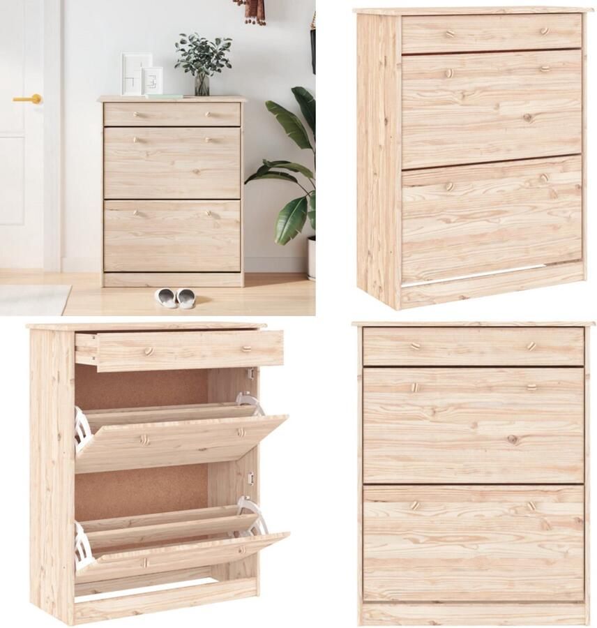 VidaXL Schoenenkast ALTA 77x35x96 cm massief grenenhout Schoenenkast Schoenenkasten Schoenenrek Schoenenbank
