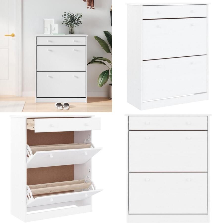 VidaXL Schoenenkast ALTA 77x35x96 cm massief grenenhout wit Schoenenkast Schoenenkasten Schoenenrek Schoenenbank