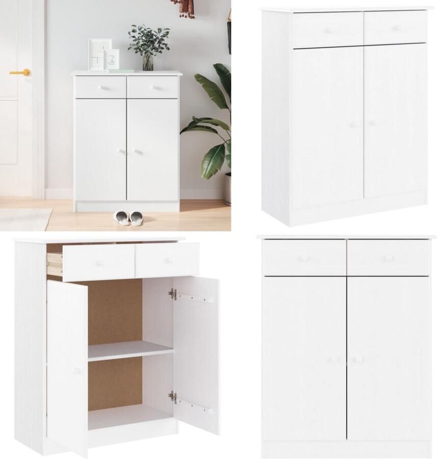 The Living Store Schoenenkast ALTA 77x35x96 cm massief grenenhout wit Schoenenkast Grenenhouten Schoenenkast Schoenenopbergers Entree Organisatie Garderobe