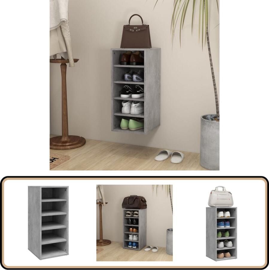 The Living Store Schoenenkast Timeless Schoenenopberger 31.5 x 35 x 70 cm Betongrijs Schoenenkast Schoenenopbergt Schoenuitlegger Houten Schoenenkast Grijze Schoenenkast - Foto 2