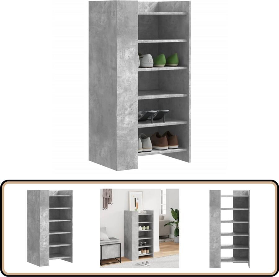 VidaXL Schoenenkast Betongrijs 5 Schappen Schoenenkast Houten Schoenenkast Bergruimte Organisatie Opslag