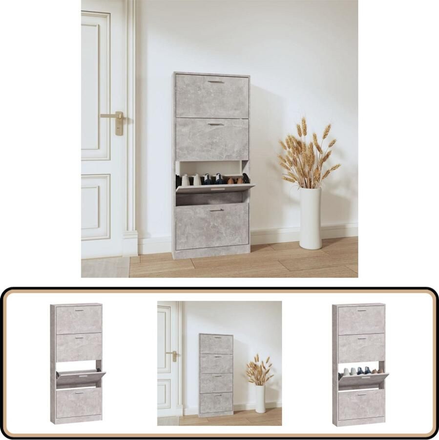 VidaXL Schoenenkast Betongrijs 59x17x150 cm Schoenenkast Schoenen Rek Bergruimte Kast Interieurdecoratie