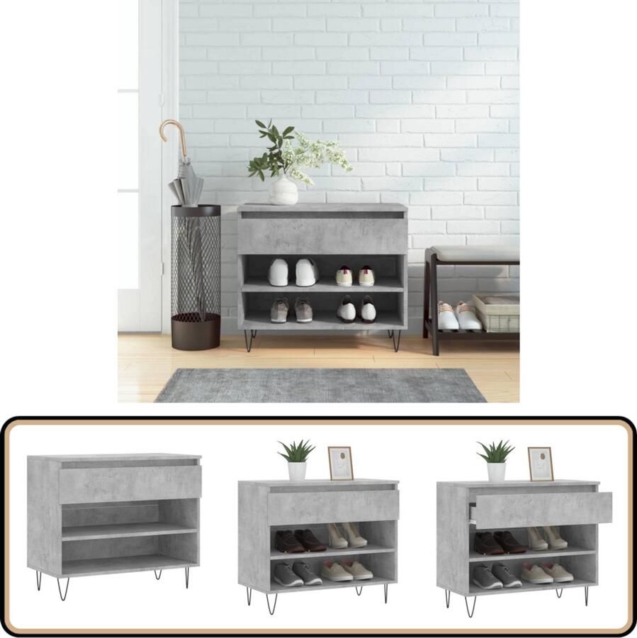 VidaXL Schoenenkast Betongrijs 70x36x60 cm Schoenenkast Schoenuitrusting Bergruimte Houten Schoenenkast Grijze Schoenenkast Vintage Schoenenkast Compact Schoenenkast Entryway Furniture