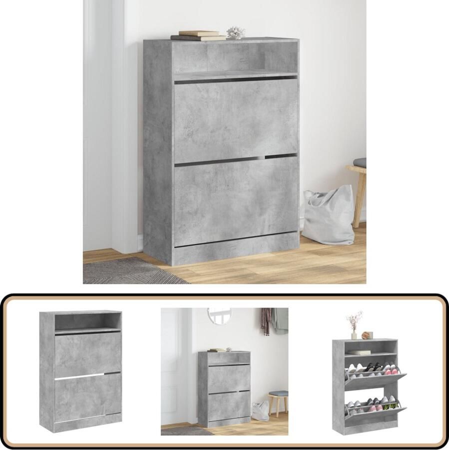 VidaXL Schoenenkast Betongrijs 80x34x116 cm Schoenenkast Kast Bergruimte Organisatie Schoenenopslag