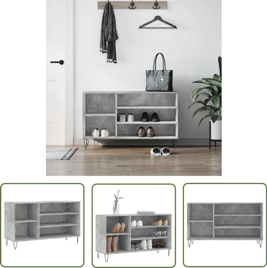 VidaXL Schoenenkast Betongrijs Bewerkt hout 102x36x60 cm Schoenenkast Schoenenrek Bergruimte Organisatie Houten Kast Grijze Kast Betonnen Look Entryway Furniture Woonkamerdecoratie