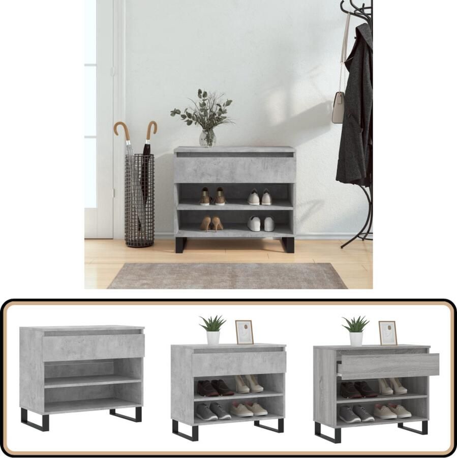 VidaXL Schoenenkast Betongrijs Bewerkt Hout 70x36x60 cm Schoenenkast Schoenen Rek Bergruimte Houten Kast Grijze Kast
