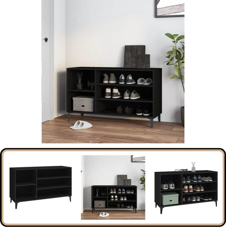 VidaXL Schoenenkast Bewerkt hout Zwart 102x36x60 cm Schoenenkast Schoenuitlegers Bergruimte Zwarte Kast Houten Kast Entreebank