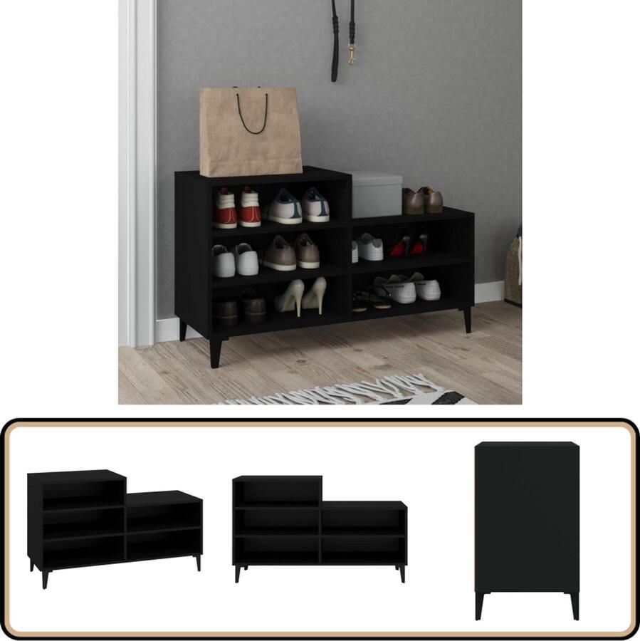 VidaXL Schoenenkast Bewerkt hout Zwart 102x36x60 cm Schoenenkast Schoenuitlegger Bergruimte Houten Schoenenkast Zwarte Schoenenkast Compact Industrieel Design