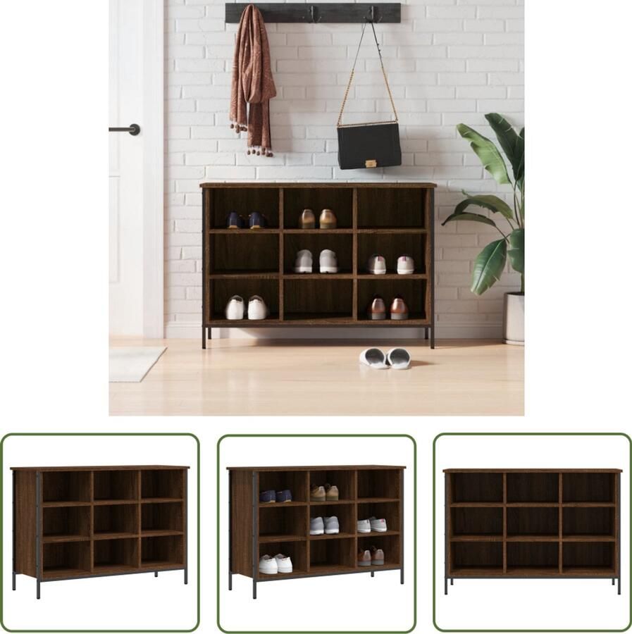 VidaXL Schoenenkast Bruin Eiken 100x35x70 cm Schoenenkast Kast Opbergkast Schoenuitlegger Entreemeubilair Bergruimte Houten Schoenenkast