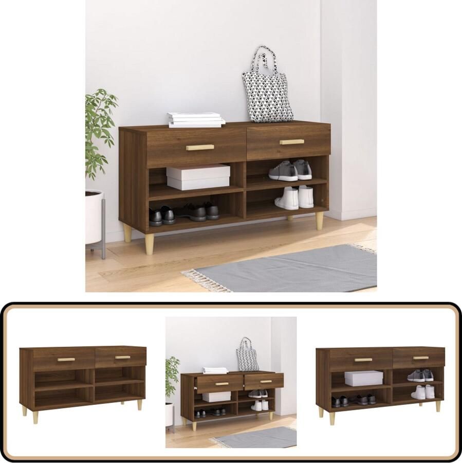 The Living Store Schoenenkast Trendy ontwerp Opbergmeubels 102 x 35 x 55 cm Bruineiken Schoenenkast Houten Schoenenkast Bruine Schoenenkast Opbergkasten Entree Organisatie - Foto 2