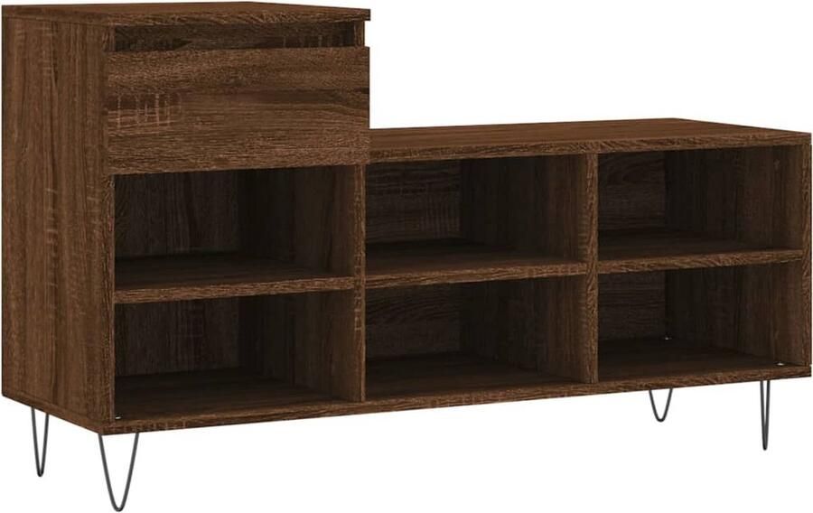 The Living Store Schoenenkast Bruineiken 102 x 36 x 60 cm Duurzaam bewerkt hout Schoenenkast Houten Schoenenkast Bruine Schoenenkast Schoenen Organisatie Opbergkast - Foto 2
