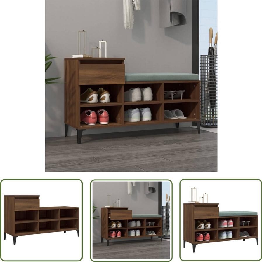 VidaXL Schoenenkast Bruin Eiken 102x36x60 cm Schoenenkast Schoenen Rek Schoenuitlegers Bergruimte Kastje Houten Kast Bruine Eik
