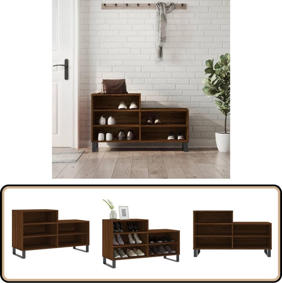 VidaXL Schoenenkast Bruin eiken 102x36x60 cm Schoenenkast Schoenuitleg Bergruimte Kast Houten Kast