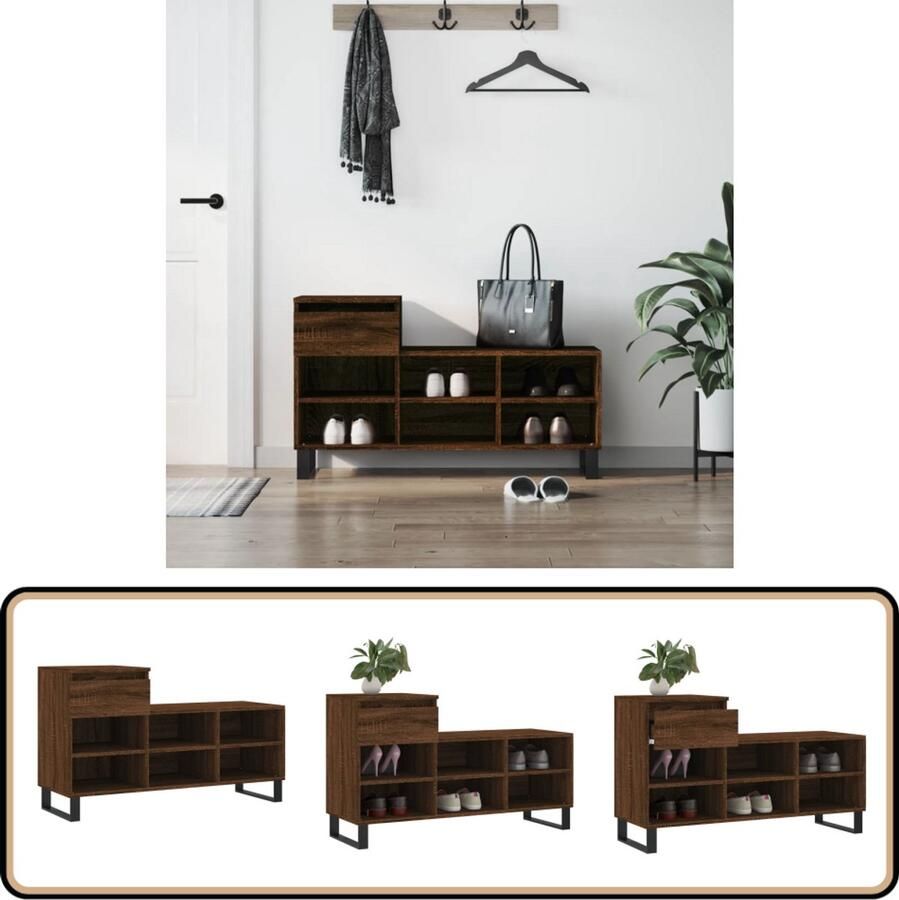 VidaXL Schoenenkast Bruin Eiken 102x36x60 cm Schoenenkast Schoenuitleg Bergruimte Kastje Houten Kast