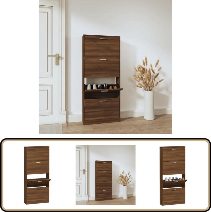 VidaXL Schoenenkast Bruin Eiken 59x17x150 cm Schoenenkast Schoenuitlegger Schoenen Rek Bergruimte Kastje Interieurdecoratie Houten Kast