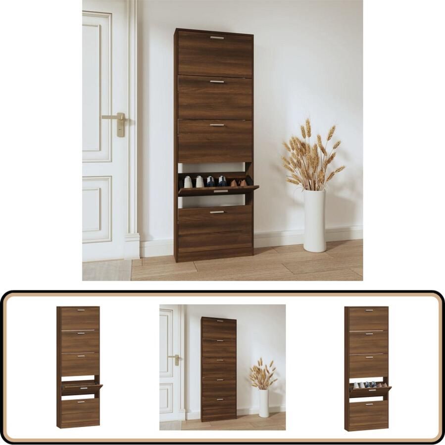 VidaXL Schoenenkast Bruin Eiken 59x17x169 cm Schoenenkast Schoenendoos Bergruimte Organisatie Houten Schoenenkast Vintage Schoenenkast Moderne Schoenenkast
