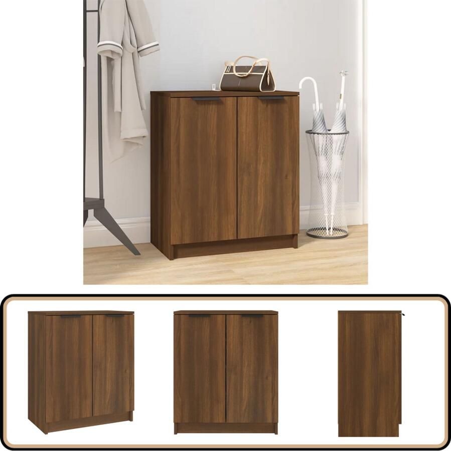 The Living Store Schoenenkast 59x35x70 cm bewerkt hout bruin eikenkleur Schoenenkast Kast Bergruimte Houten Meubels Bruine Meubels - Foto 2