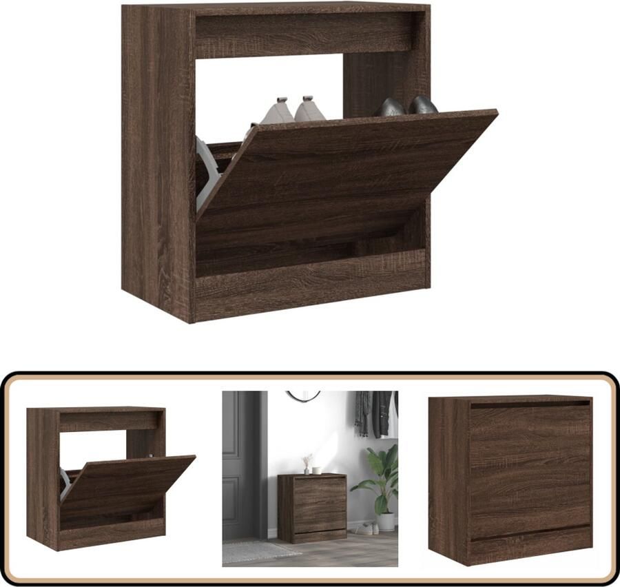 VidaXL Schoenenkast Bruin Eiken 60x34x63 5 cm Schoenenrek Schoenenrekken Opbergrek Voor Schoenen Schoenenstellage