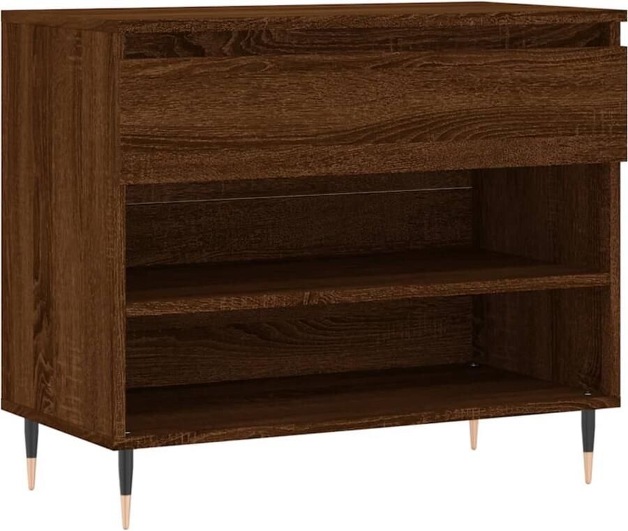 VidaXL Schoenenkast Bruin Eiken 70x36x60 cm Schoenenkast Schoenuitlegers Bergruimte Houten Kast Bruine Eiken Vintage Stijl Entreehal Slaapkamer