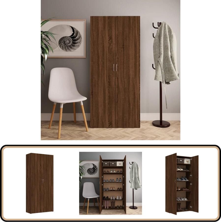VidaXL Schoenenkast Bruin Eiken 80x35 5x180 cm Schoenenkast Houten Schoenenkast Bruine Schoenenkast Opslagkasten Entree Organisatie Schoenuitslagen