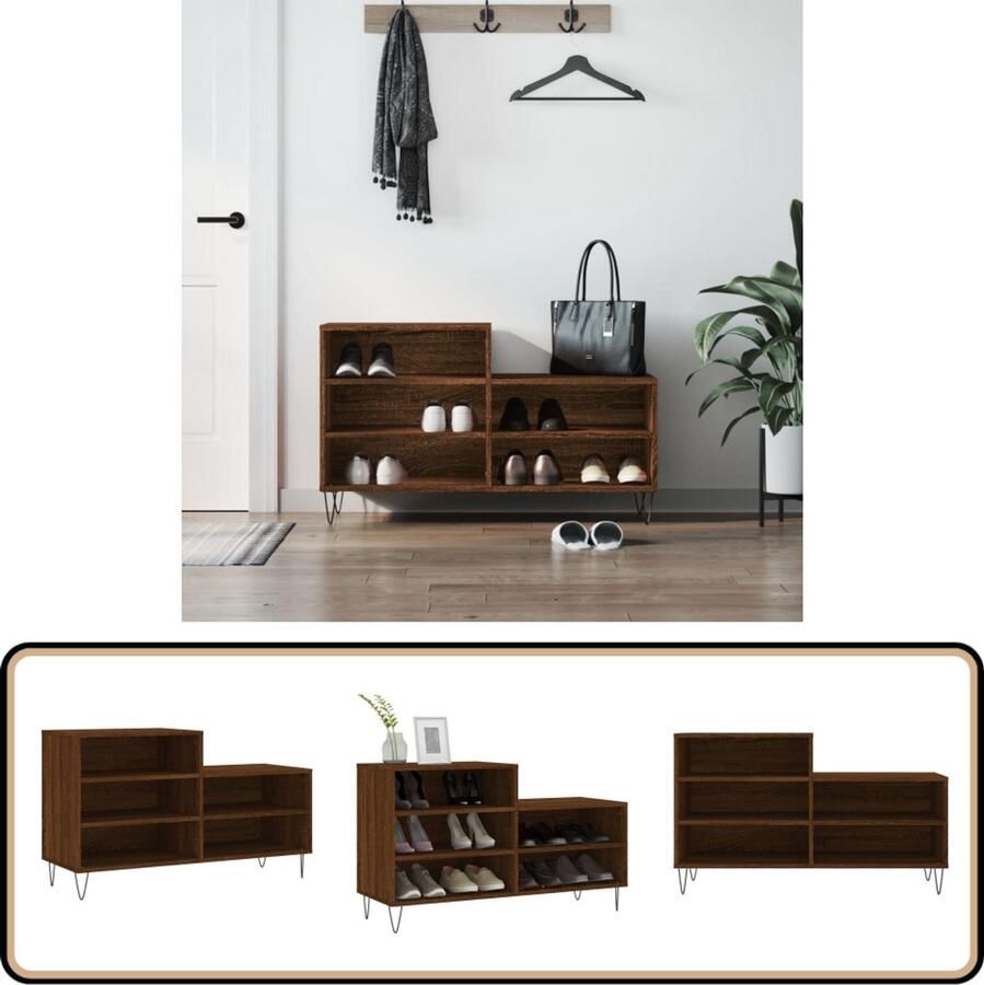 VidaXL Schoenenkast Bruin Eikenkleur 102x36x60 cm Schoenenkast Schoenen Rek Schoenuitlegger Bergruimte Kastje Houten Kast Bruine Eiken Kleur Design