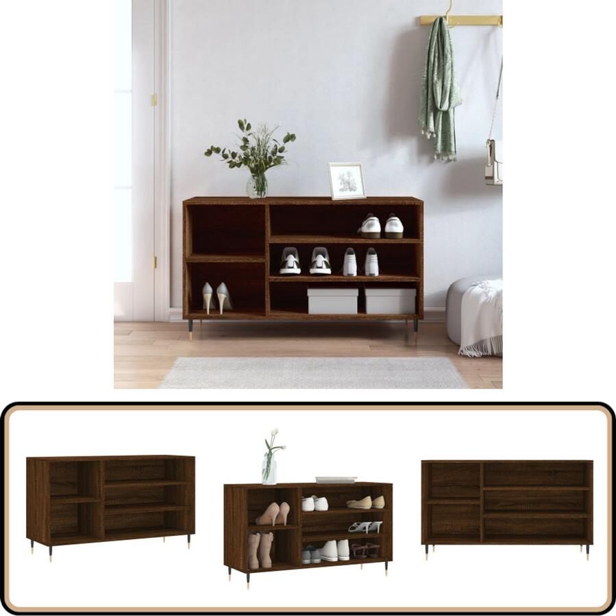 VidaXL Schoenenkast Bruineiken 102x36x60 cm Schoenenkast Kast Bergruimte Opbergvakken Schoenuitlegger Houten Kast Bruine Eiken Kleur Design