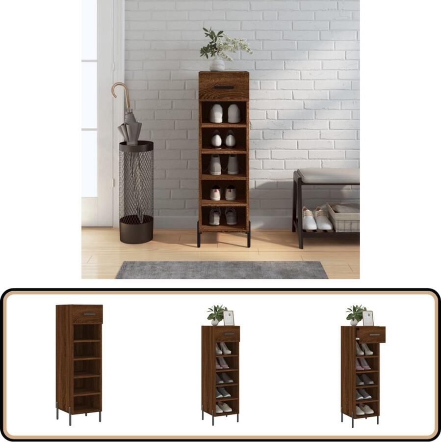 VidaXL Schoenenkast Bruineiken 30x35x105 cm Schoenenkast Schoenuitlegers Bergruimte Kast Houten Kast - Foto 2